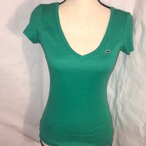 Lacoste Green V-Neck Short Sleeve Size 38